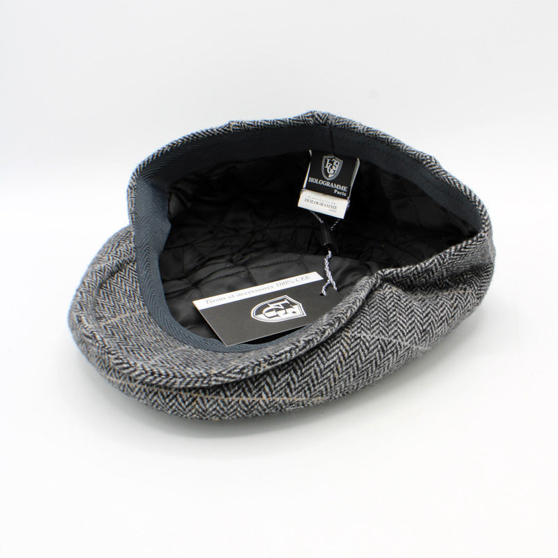 The "Gray Lined Herringbone" Flat Cap by Hologramme Paris