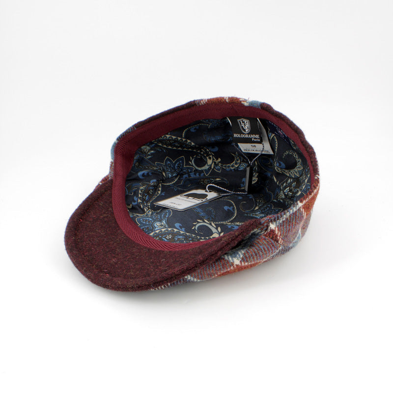 The Crossroads - Oxblood & Denim Shetland Wool Flat Cap By Hologramme at FunkyBrims