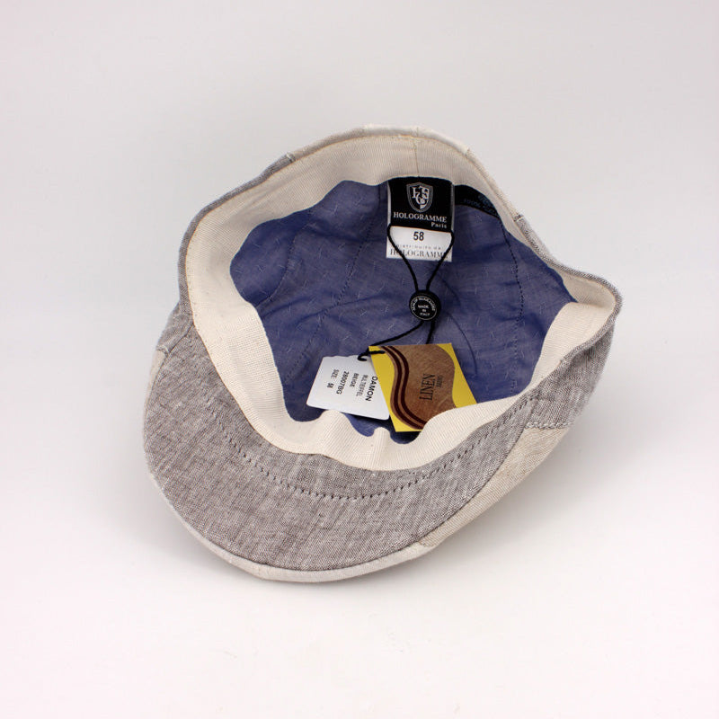 Italian Linen Duckbill Pub Cap in Natural and Tan colors.
