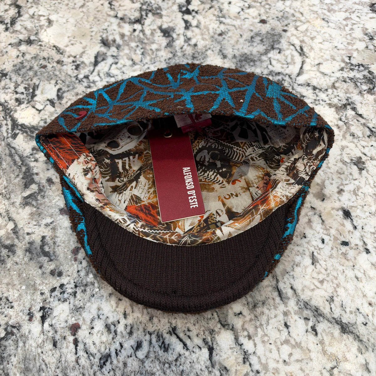 Alfonso D'Este "Lightning" Flat Cap Brown with Teal accents 47639