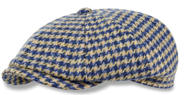 Alfonso D'este Navy Blue and Gold Houndstooth Newsboy 52916