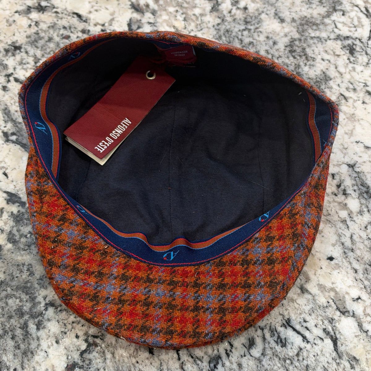 Alfonso D'Este "Siena Plaid" Oranges and Reds- Hanover Split Flat Cap 55137