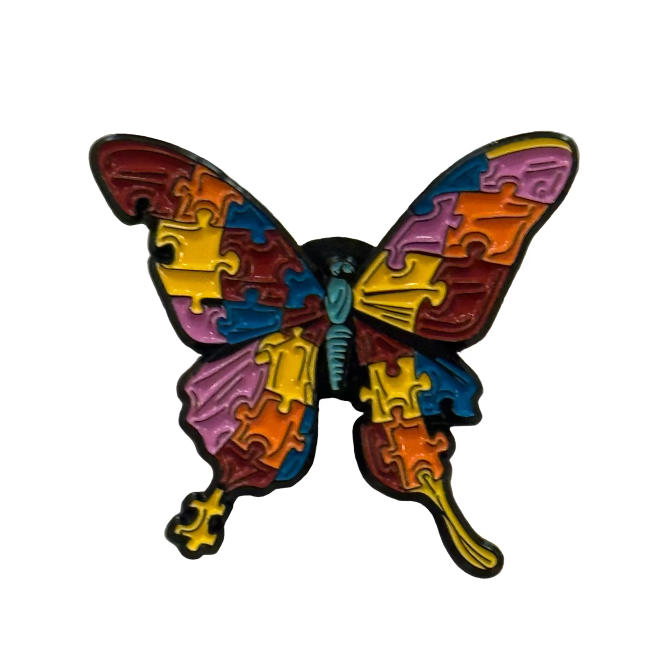 Autism Awareness Puzzle piece enamel pin. Butterfly Shape. FunkyBrims x Pinheads