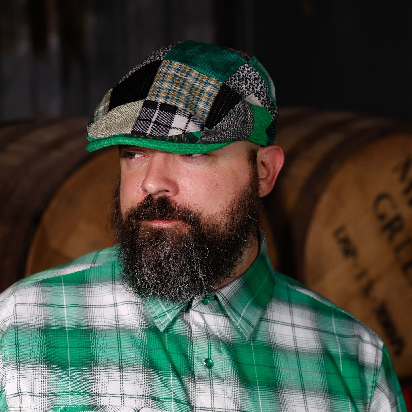 Feelin’ Lucky / Green Cheyenne Patchwork Flat Cap - Hales Speed Shop X FunkyBrims Collab (with Pin)