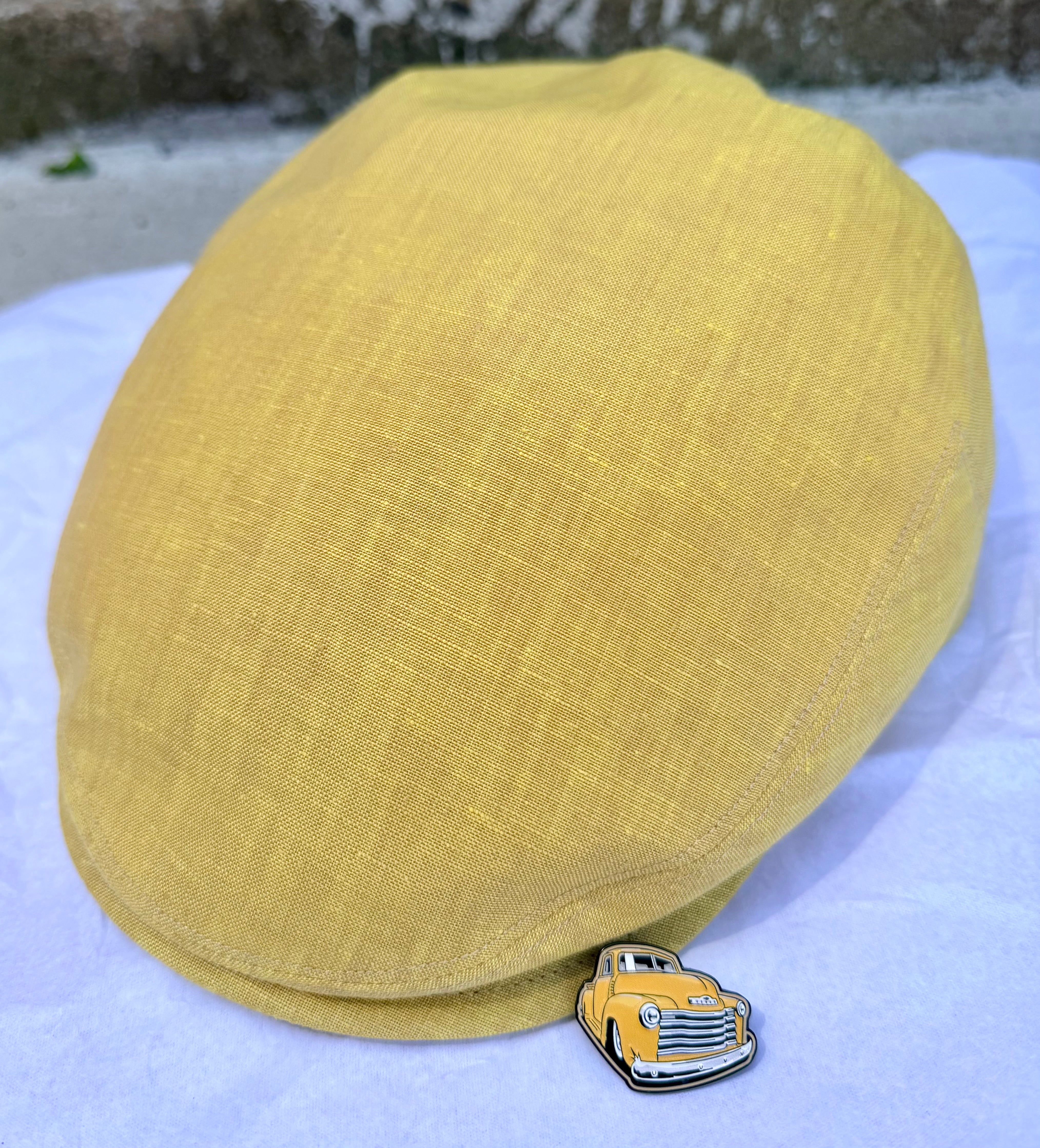 Sophia Yellow Linen Flat Cap w/ Pin | Hales x FunkyBrims