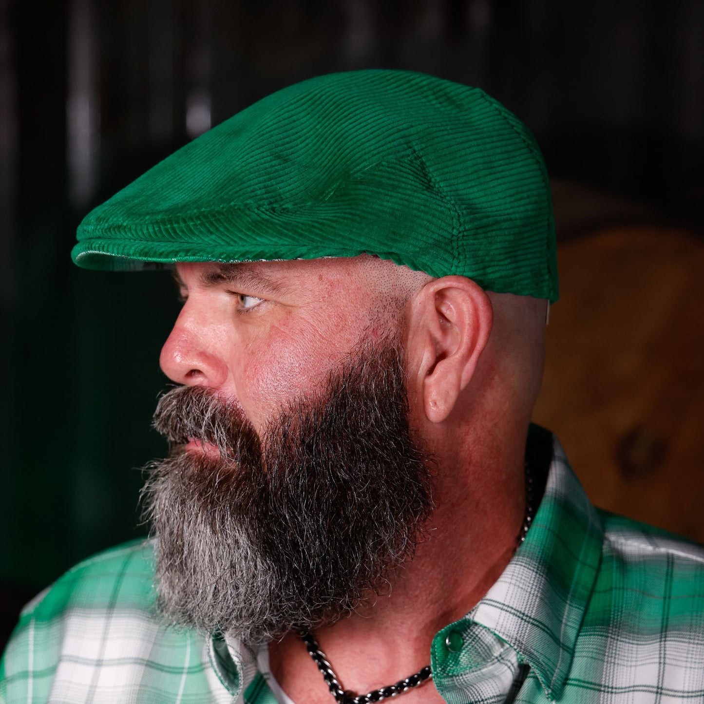 Feelin’ Lucky Green Cord Flat Cap - Hales Speed Shop X FunkyBrims Collab (with Pin)
