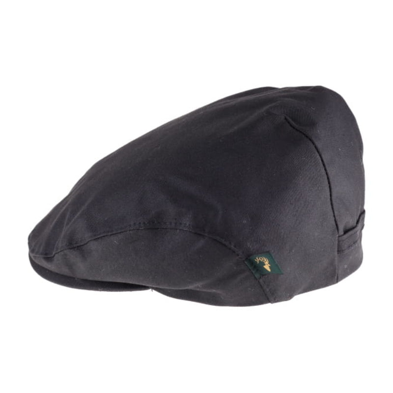Mucros Weavers Trinity waxed cotton flat cap in black, side view