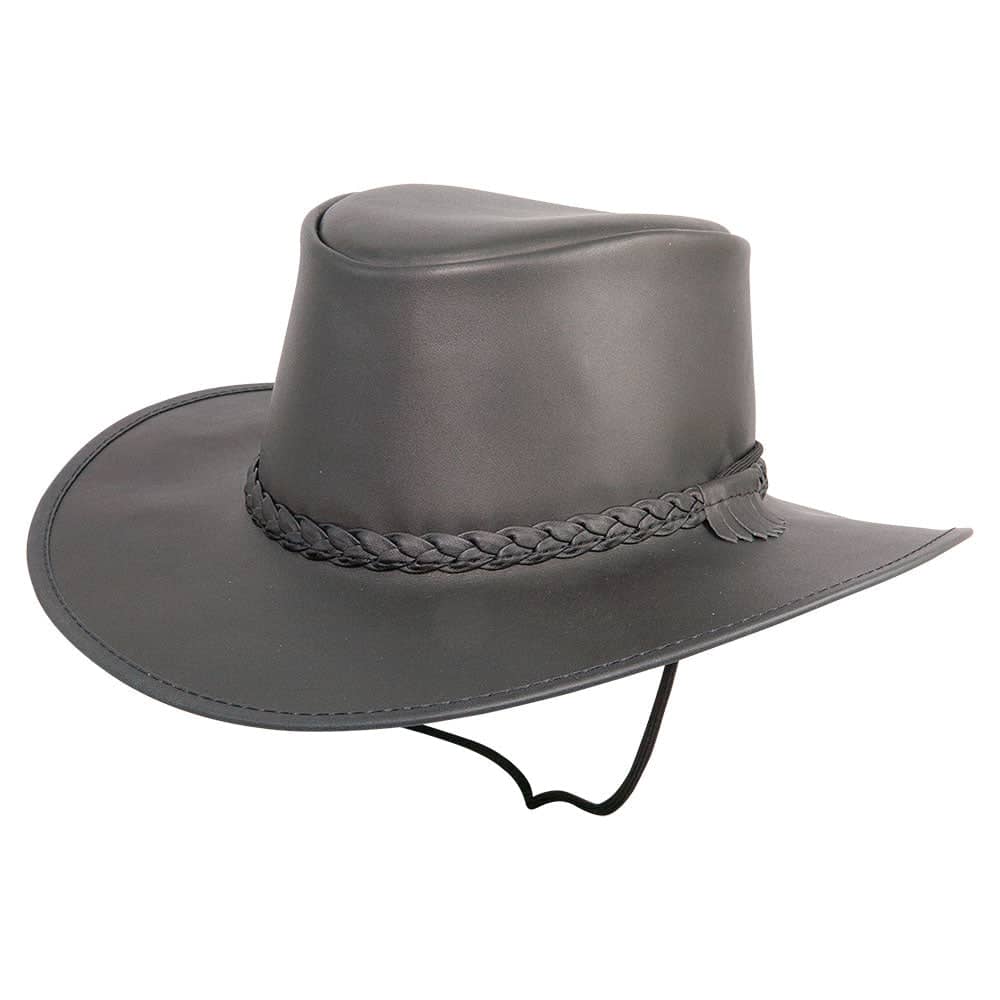 Crushable Leather Outback Hat in Black