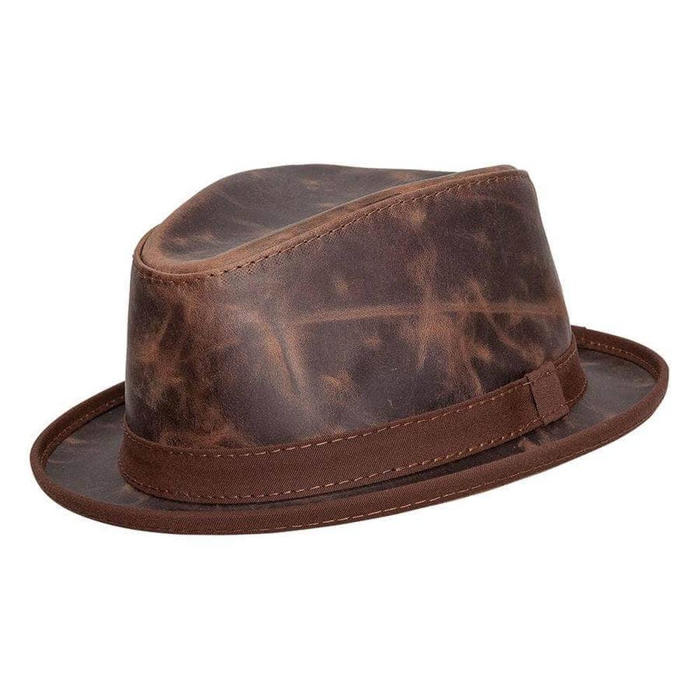 Soho Trilby Leather Fedora Hat in Brown
