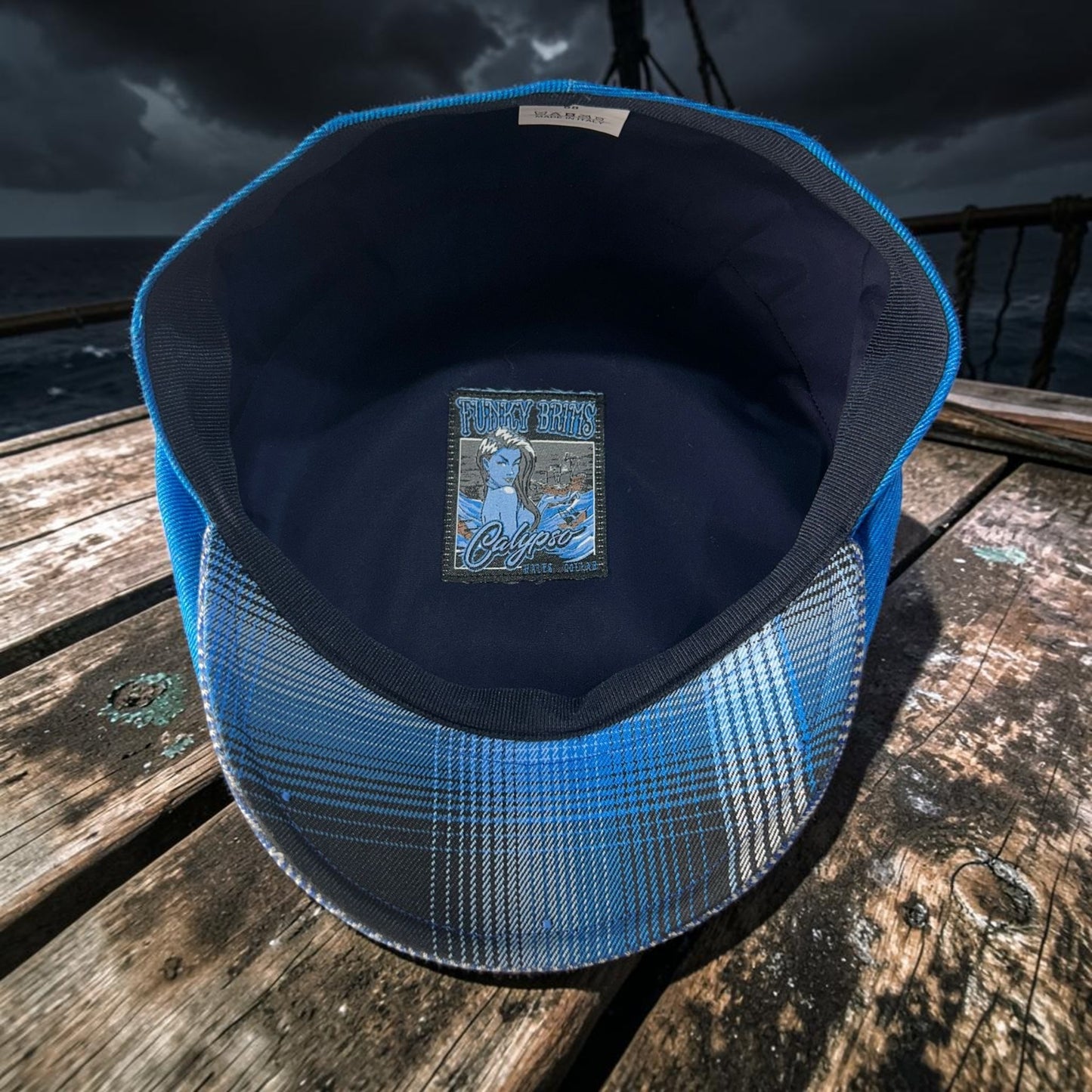 Calypso Blue Linen Flat Cap -  Hales Speed Shop X FunkyBrims Collab (with Pin)