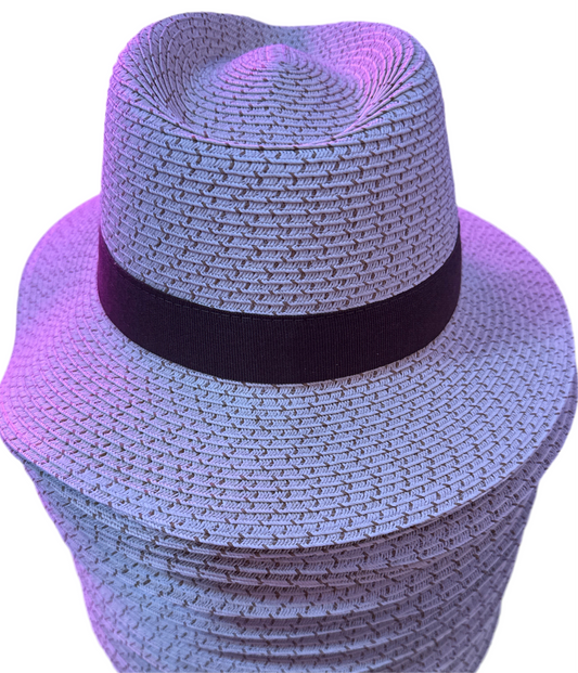 Natural with Brown Flecks Straw Fedora Hat by Hologramme Paris