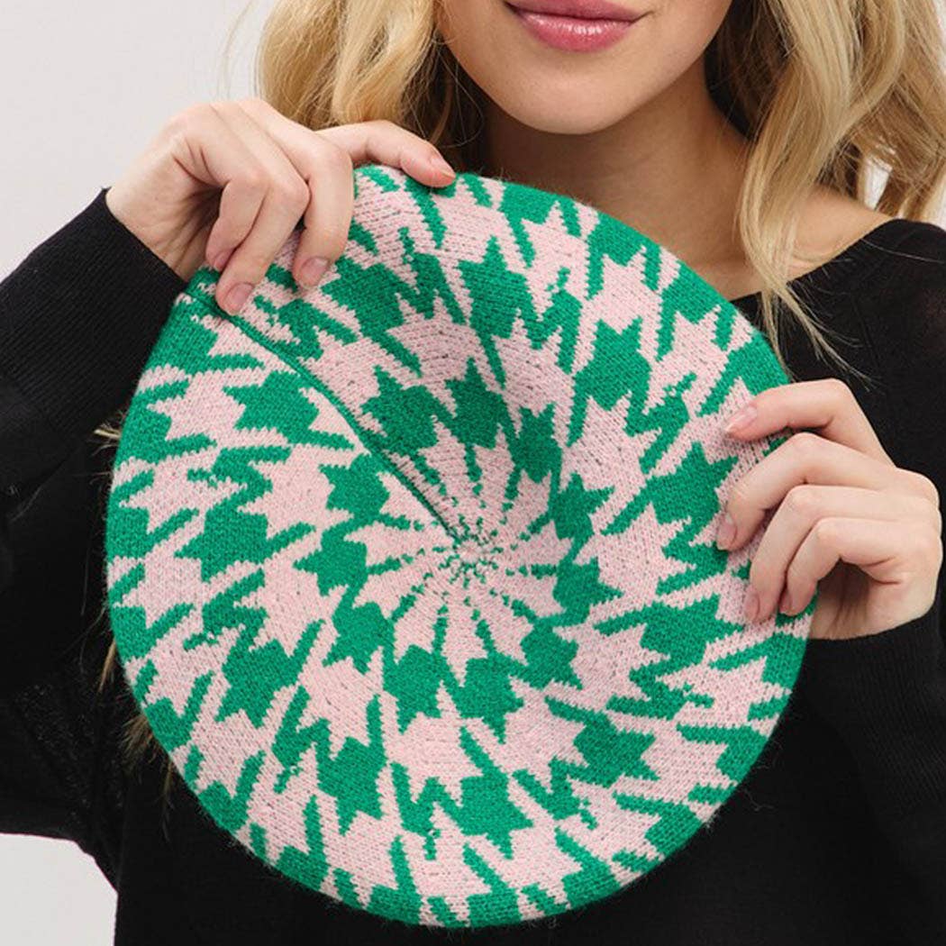 Houndstooth Knit Beret