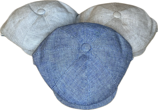 The Italian Linen Summer Newsboy Cap by Hologramme Paris (Blue, Gray, Beige)