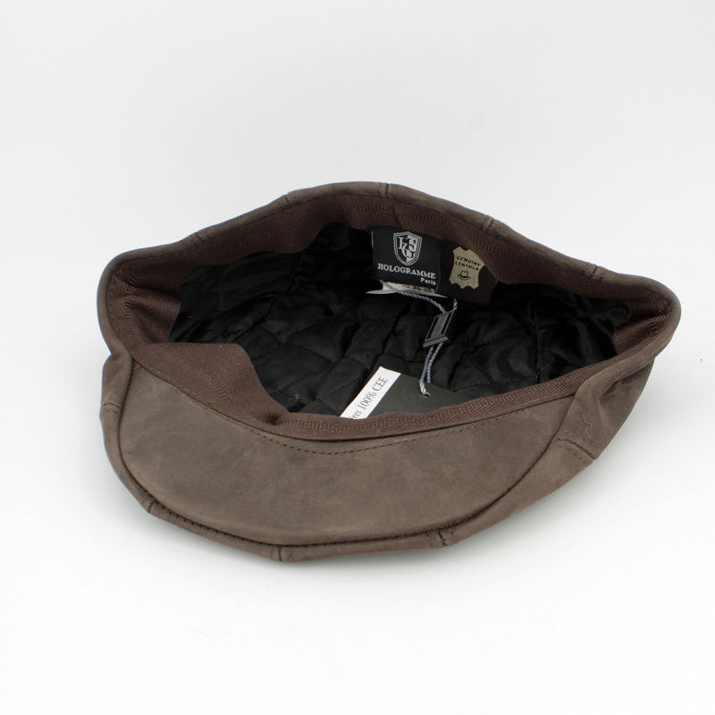 Brown Leather Nubuck Pub Cap from Italy at FunkyBrims.