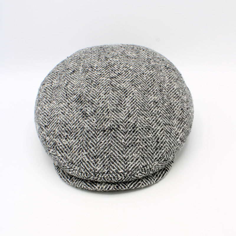 The Light Gray Herringbone Wool Flat Cap by Hologramme Paris