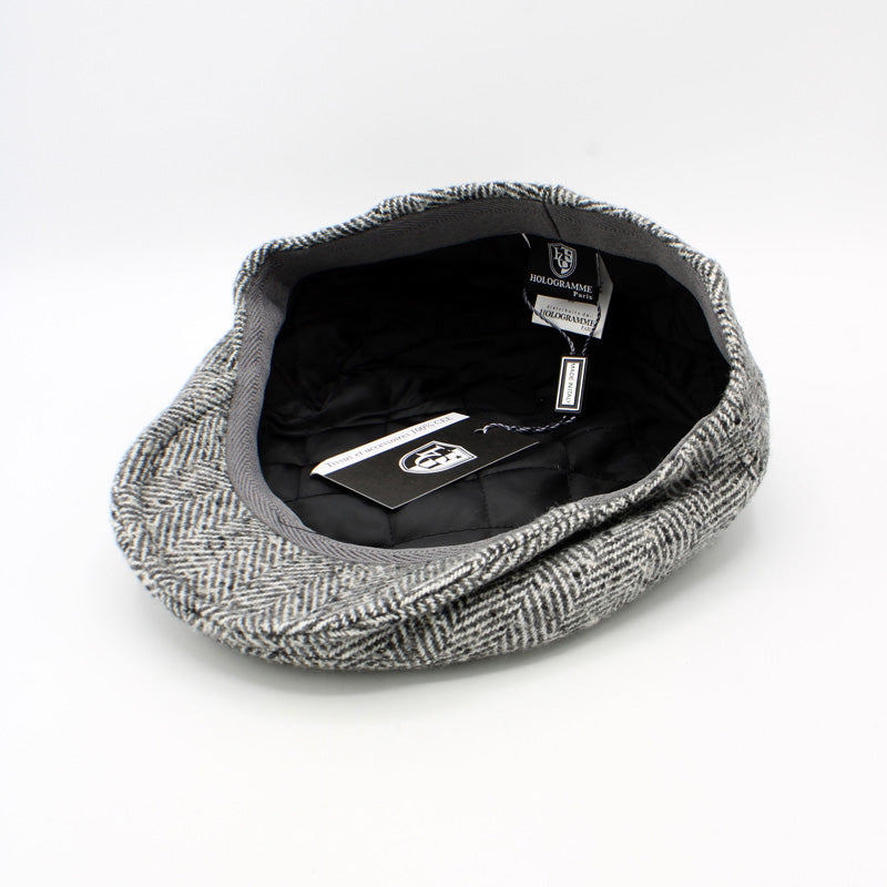 The Light Gray Herringbone Wool Flat Cap by Hologramme Paris