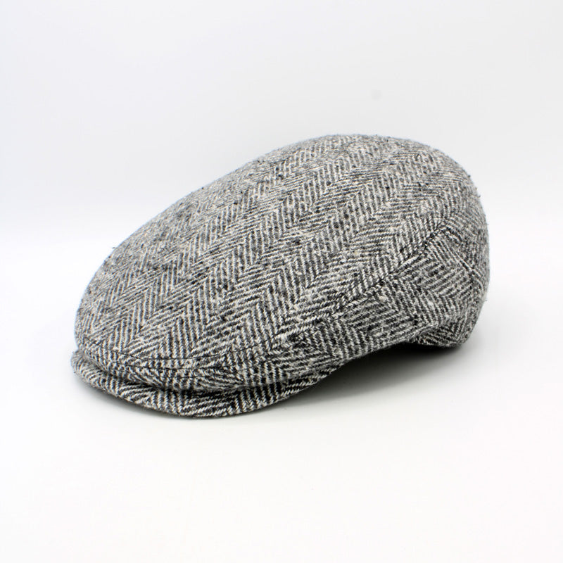 The Light Gray Herringbone Wool Flat Cap by Hologramme Paris