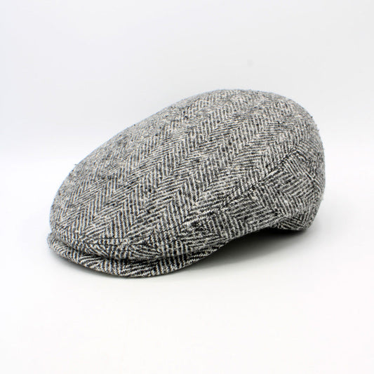 The Light Gray Herringbone Wool Flat Cap by Hologramme Paris