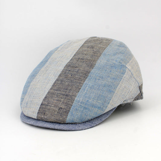 Linenline flat cap - Blue and gray Italian linen cap at FunkyBrims.
