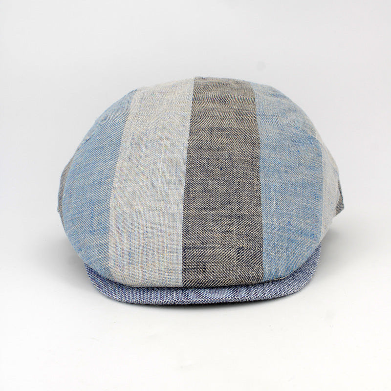 Linenline flat cap - Blue and gray Italian linen cap at FunkyBrims.