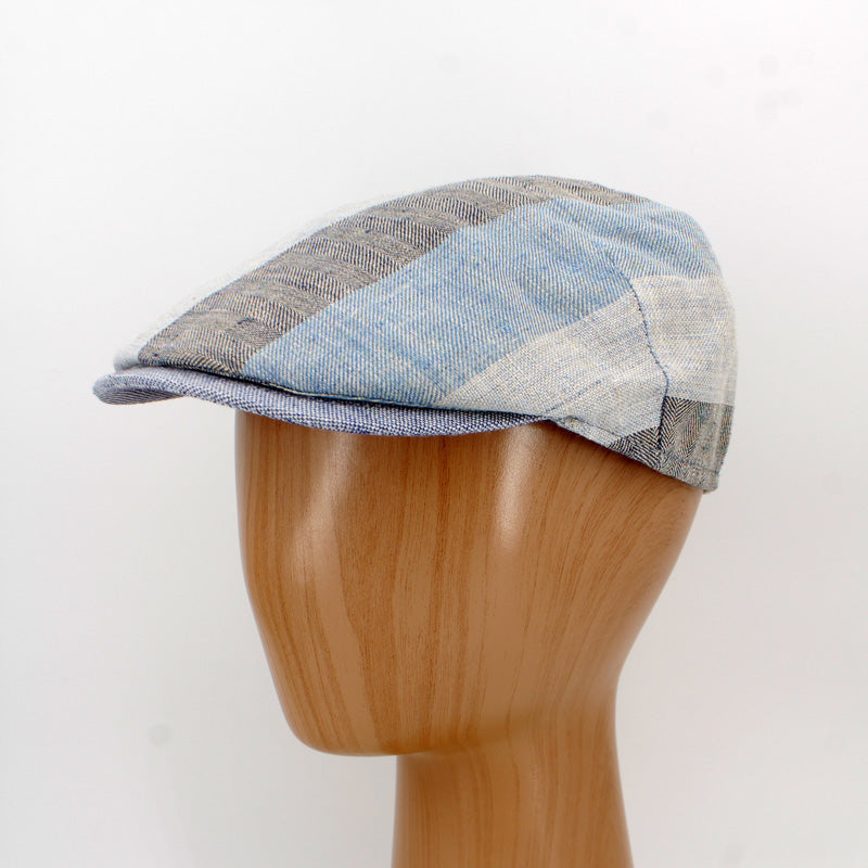 Linenline flat cap - Blue and gray Italian linen cap at FunkyBrims.
