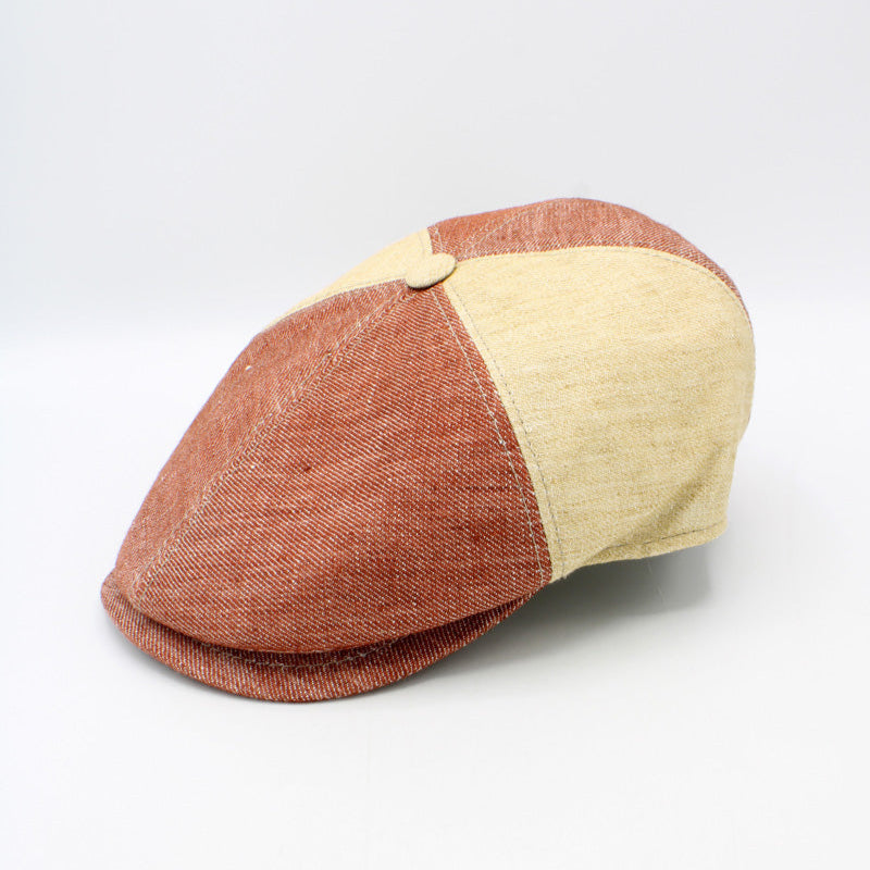 The Yellow and Brick Pinwheel Italian Linen Summer Cap by Hologramme Paris