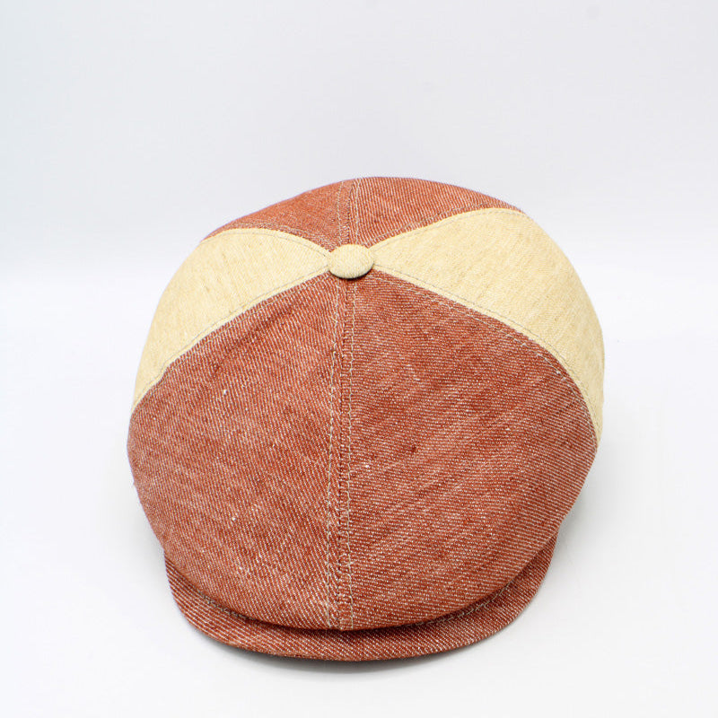 The Yellow and Brick Pinwheel Italian Linen Summer Cap by Hologramme Paris