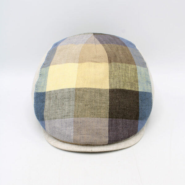 The Spring Herringbone Checks - Beige Italian Linen Cap by Hologramme Paris