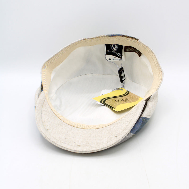 The Spring Herringbone Checks - Beige Italian Linen Cap by Hologramme Paris