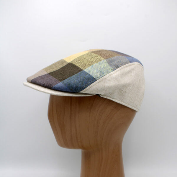 The Spring Herringbone Checks - Beige Italian Linen Cap by Hologramme Paris