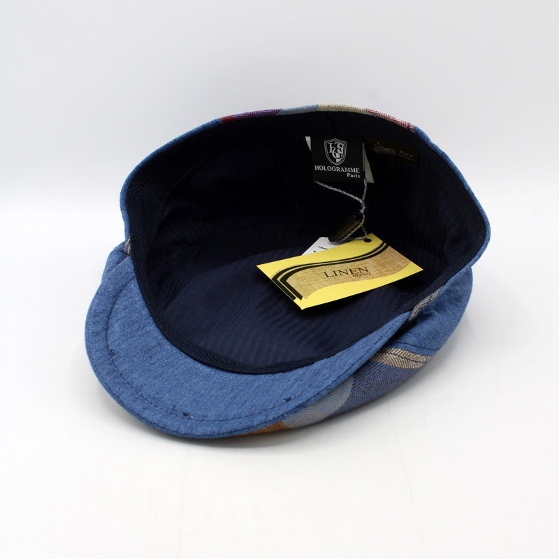 The Spring Herringbone Checks - Blue Italian Linen Cap by Hologramme Paris