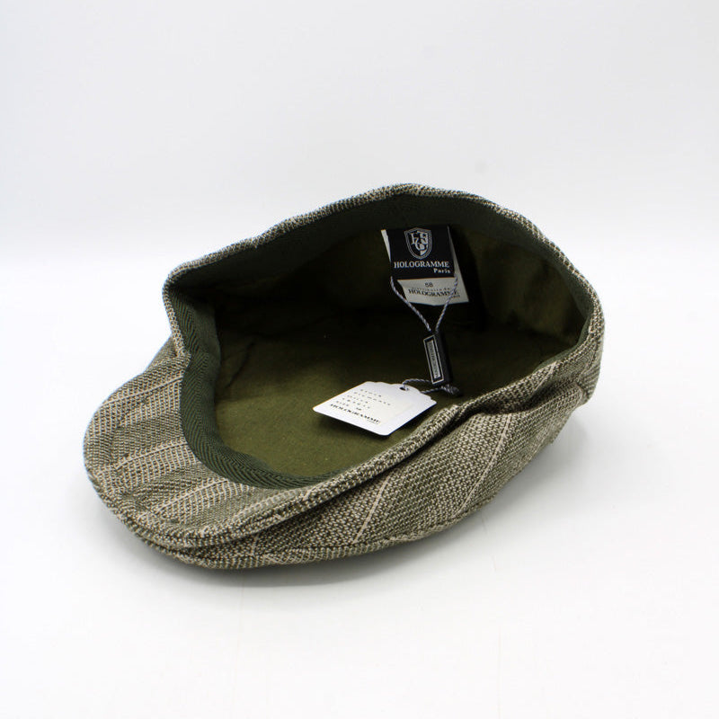 The "Forest Stripe" Green Cotton Flat Cap by Hologramme Paris