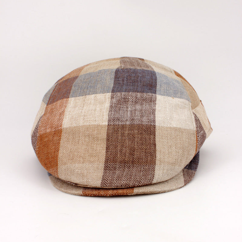 The Sand Herringbone Plaid Linen Flat Cap by Hologramme Paris at FunkyBrims