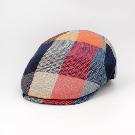 The Spring Herringbone Plaid Linen Flat Cap by Hologramme Paris at FunkyBrims