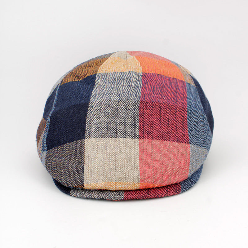 The Spring Herringbone Plaid Linen Flat Cap by Hologramme Paris at FunkyBrims