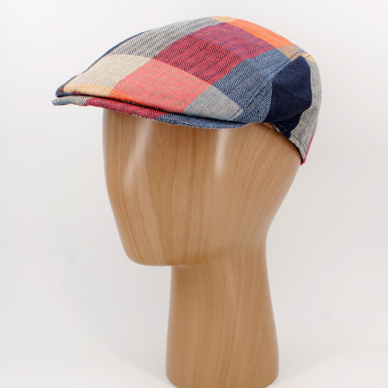The Spring Herringbone Plaid Linen Flat Cap by Hologramme Paris at FunkyBrims