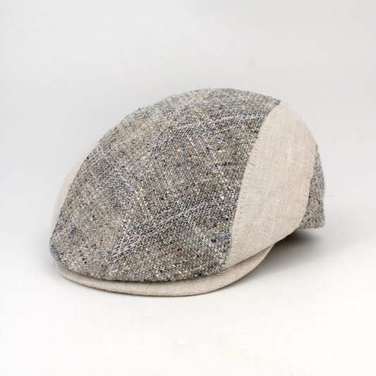 The "Beacon" Sand Beige Split Panel Flat Cap by Hologramme Paris at FunkyBrims