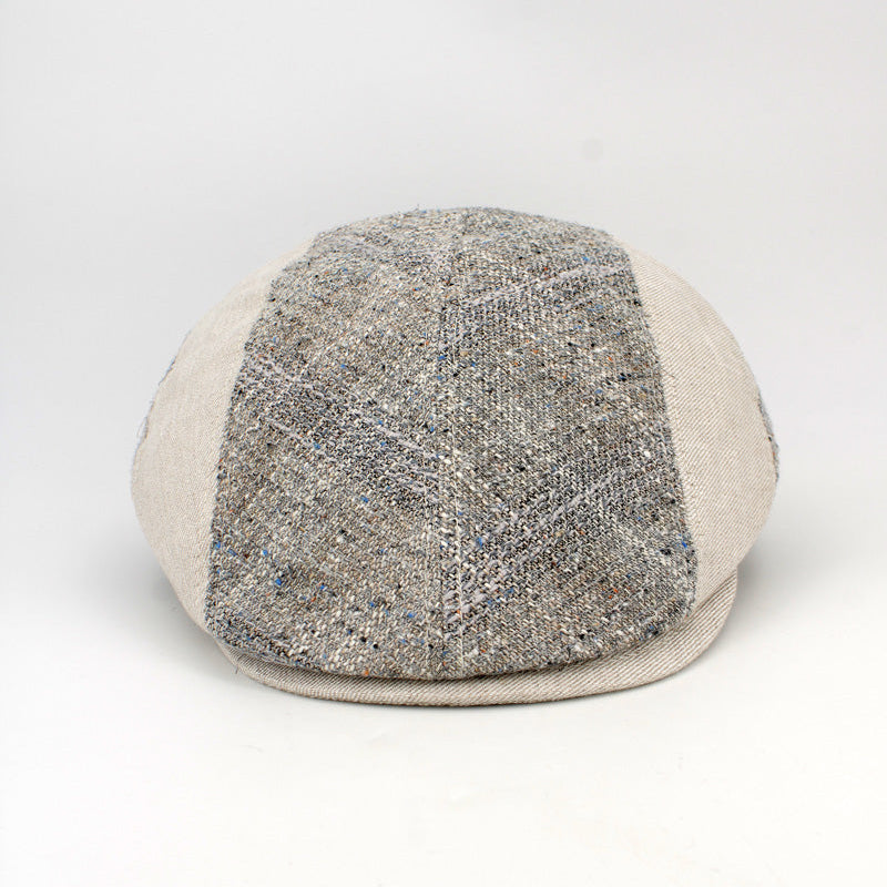 The "Beacon" Sand Beige Split Panel Flat Cap by Hologramme Paris at FunkyBrims