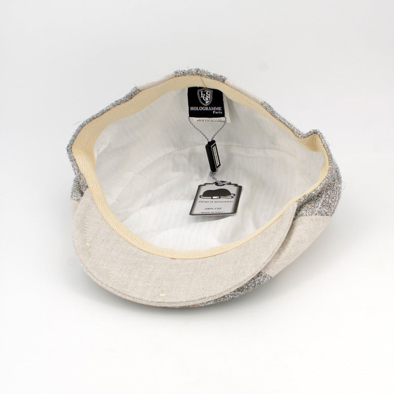 The "Beacon" Sand Beige Split Panel Flat Cap by Hologramme Paris at FunkyBrims