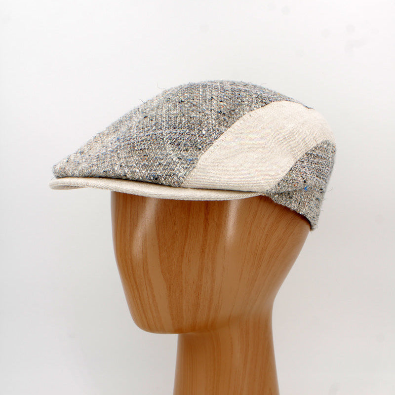 The "Beacon" Sand Beige Split Panel Flat Cap by Hologramme Paris at FunkyBrims