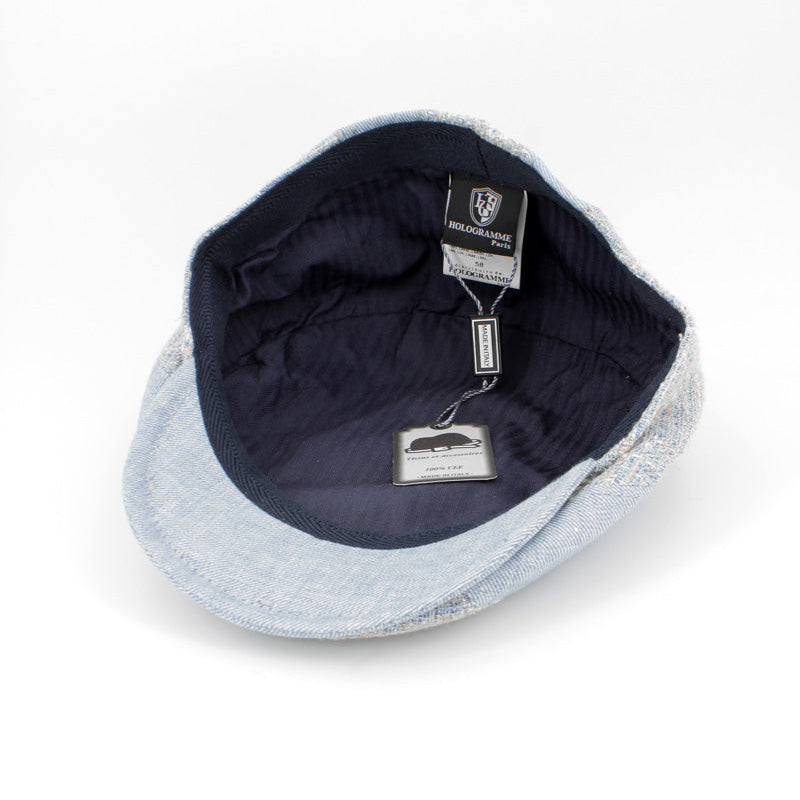 The "Beacon" Sky Blue Split Panel Flat Cap by Hologramme Paris at FunkyBrims