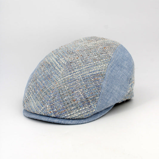 The "Beacon" Sky Blue Split Panel Flat Cap by Hologramme Paris at FunkyBrims
