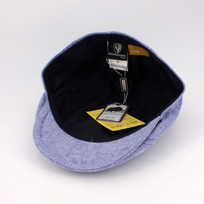 The Essential Italian Linen Split Flat Cap - Blue by Hologramme Paris at FunkyBrims