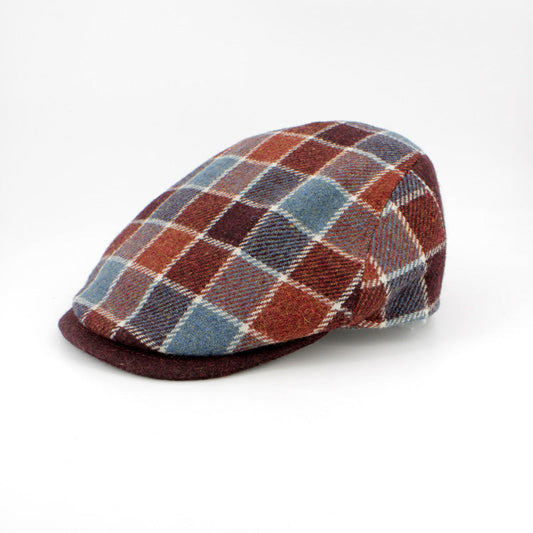 The Crossroads - Oxblood & Denim Shetland Wool Flat Cap By Hologramme at FunkyBrims