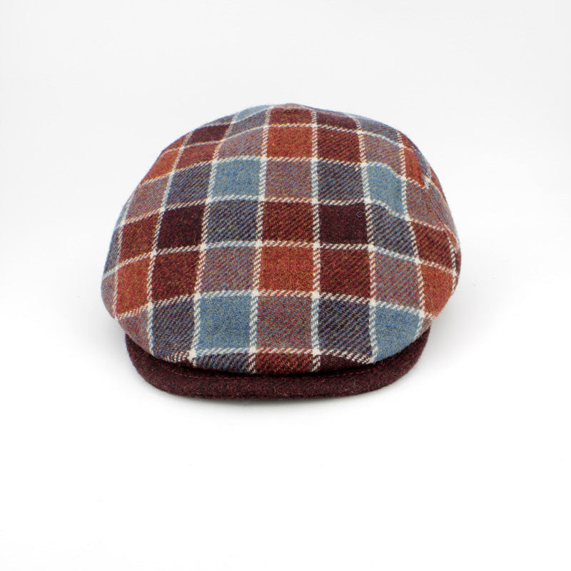 The Crossroads - Oxblood & Denim Shetland Wool Flat Cap By Hologramme at FunkyBrims
