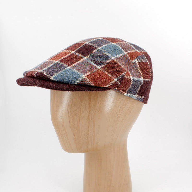 The Crossroads - Oxblood & Denim Shetland Wool Flat Cap By Hologramme at FunkyBrims