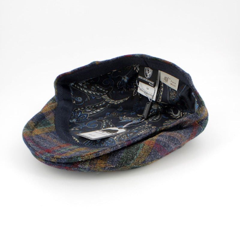 Off-Duty Plaid Flat Cap - Indigo Bronze by Hologramme Paris at FunkyBrims
