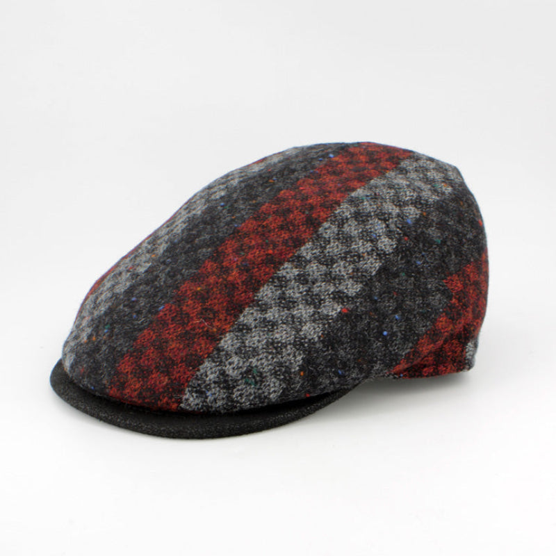 Red, Black, and Gray checkered flat scally cap.