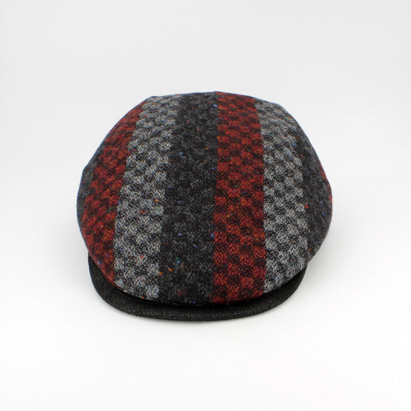 Red, Black, and Gray checkered flat scally cap.