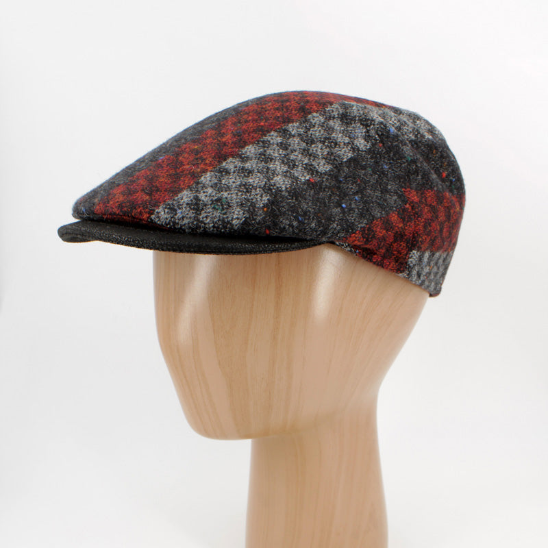 Red, Black, and Gray checkered flat scally cap at FunkyBrims.